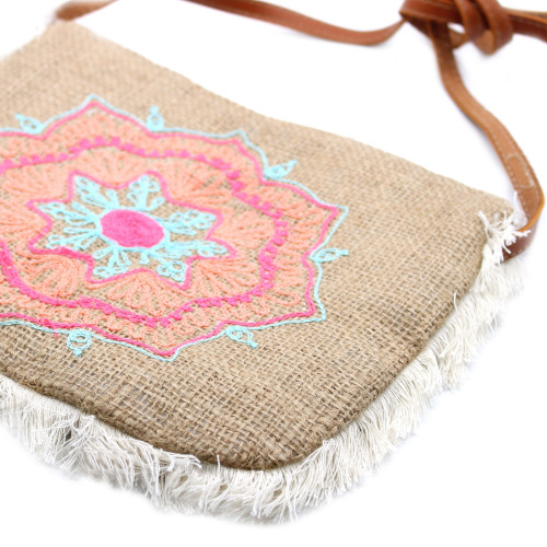 Geantă de iută cu Franjuri - Broderie Mandala